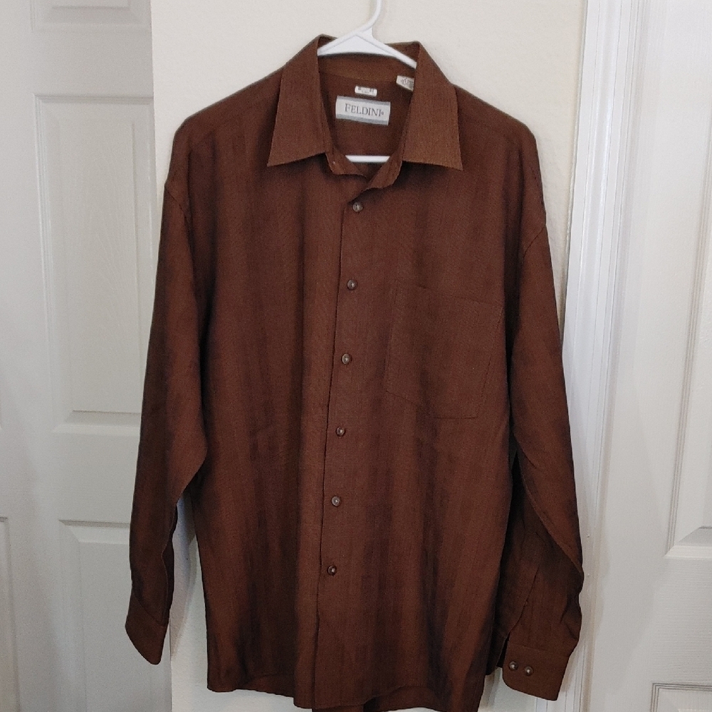 Feldine Brown Button-Up Men's Shirt Size L